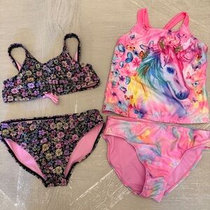 Wonder Nation Kids Swim Bikinis - Pink and Multicolor floral horses